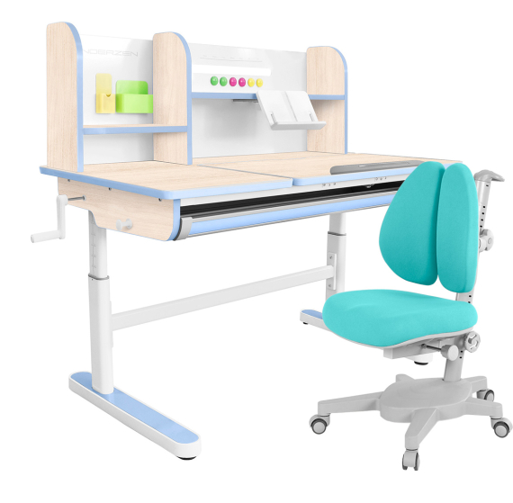 Комплект Kinderzen Gaudi Plus парта + кресло клен/голубой c голубым креслом Anatomica Armata Duos